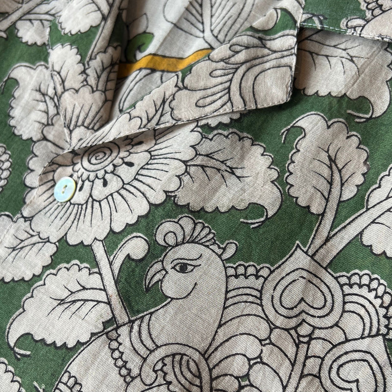"BIRDS" Series Hand Painted Short Sleeve Shirt - Green