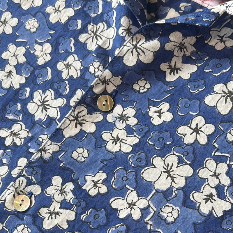 Block Print Short Sleeve Shirt - BLUE