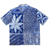 African Batik Print Short Sleeve Shirt - Blue / White