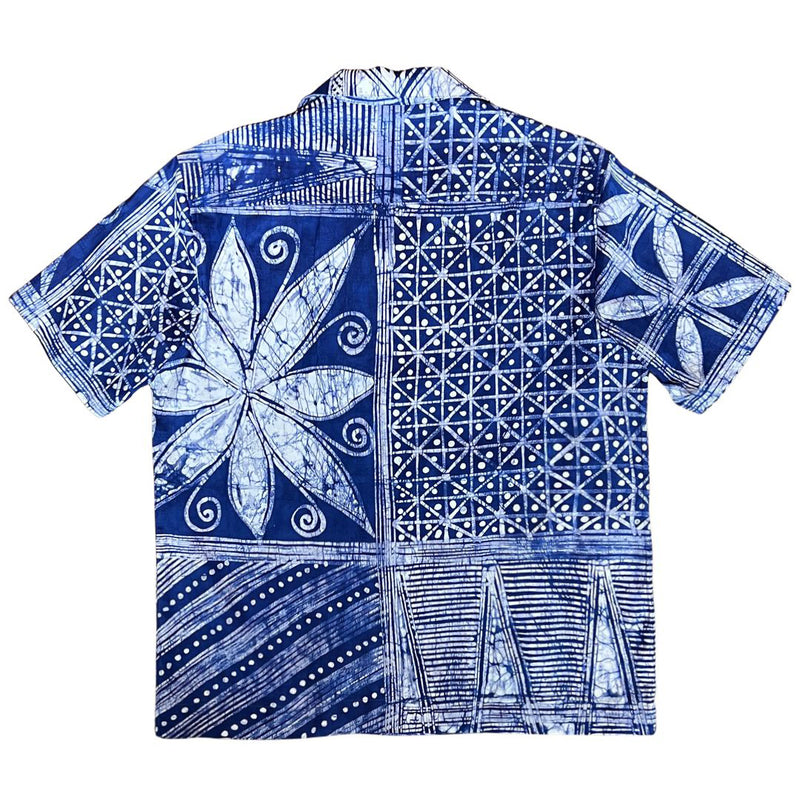 African Batik Print Short Sleeve Shirt - Blue / White