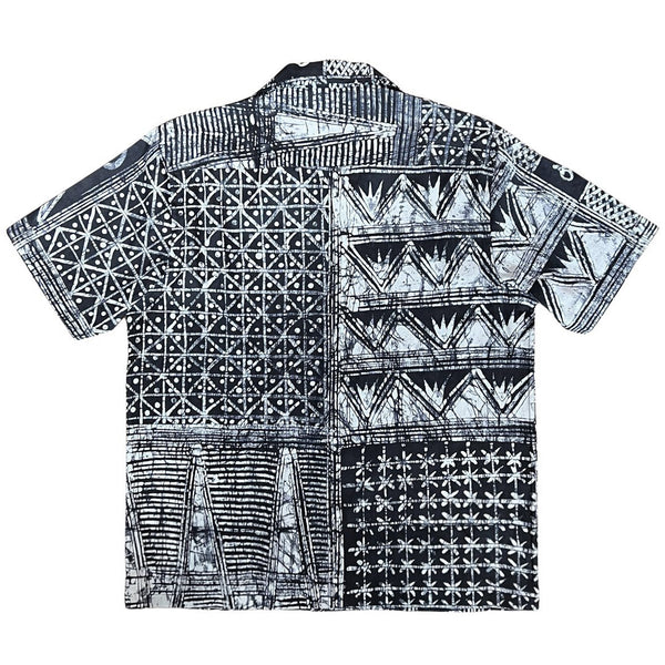African Batik Print Short Sleeve Shirt - Black / White