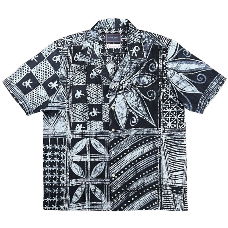 African Batik Print Short Sleeve Shirt - Black / White
