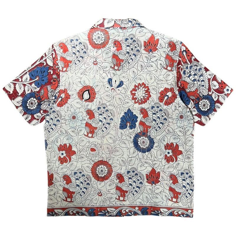 "BIRDS" Series Hand Painted Short Sleeve Shirt - red
