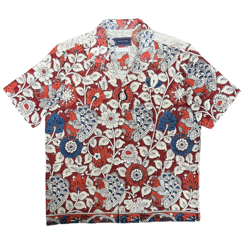 "BIRDS" Series Hand Painted Short Sleeve Shirt - red