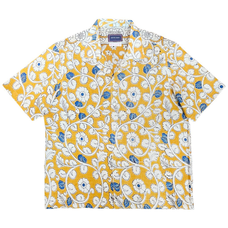 "BIRDS" Series Hand Painted Short Sleeve Shirt - Yellow