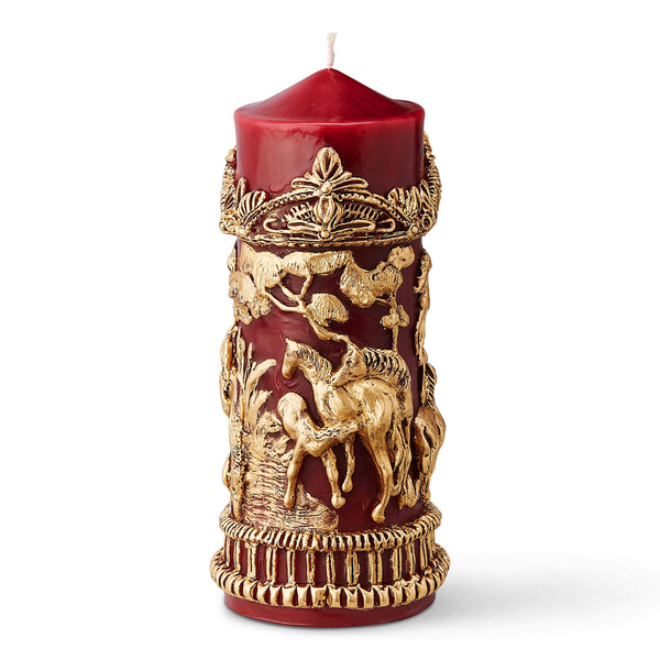 RED and GOLD HORSES frieze candle