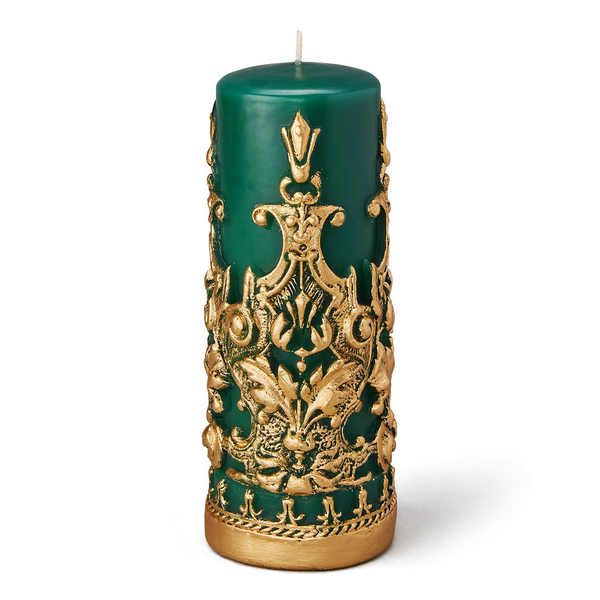 EMERALD GREEN with GOLD dust pillar candle