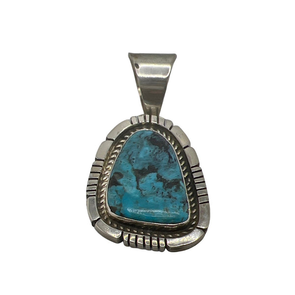 Handmade Navajo Blue Gem Nevada Turquoise Pendant In Sterling Silver