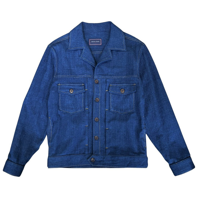 "Miyavi" Japanese Indigo dyed textured Cotton Trucker Jacket (Made to Order)