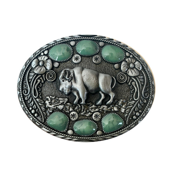 Vintage Native American Bison & Silver Turquoise Enamel Belt
