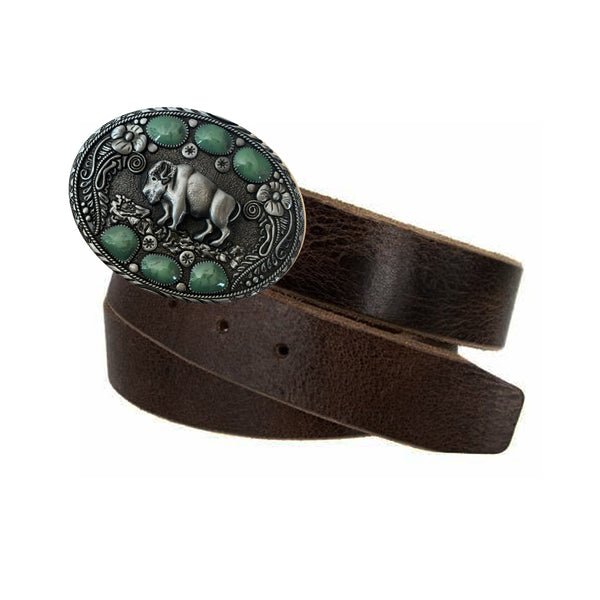 Vintage Native American Bison & Silver Turquoise Enamel Belt