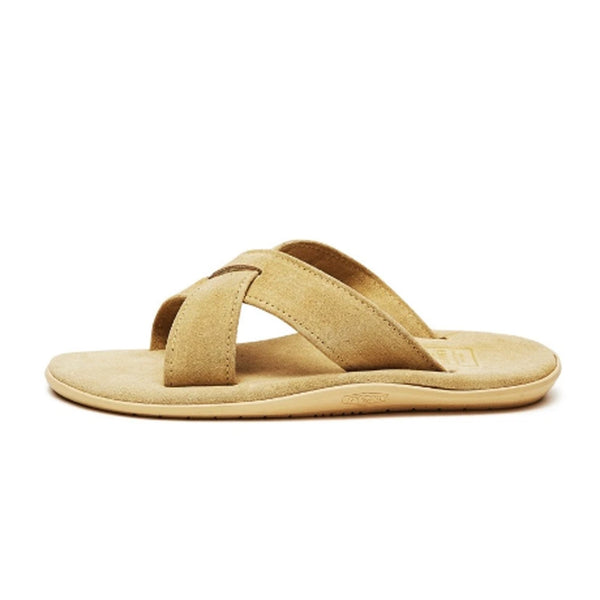 Beige Cream Suede Criss Cross Slide