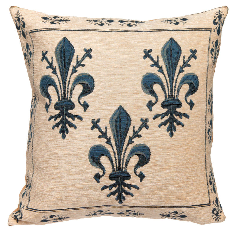 Fleur de Lis Cushion Cover - Beige / Blue