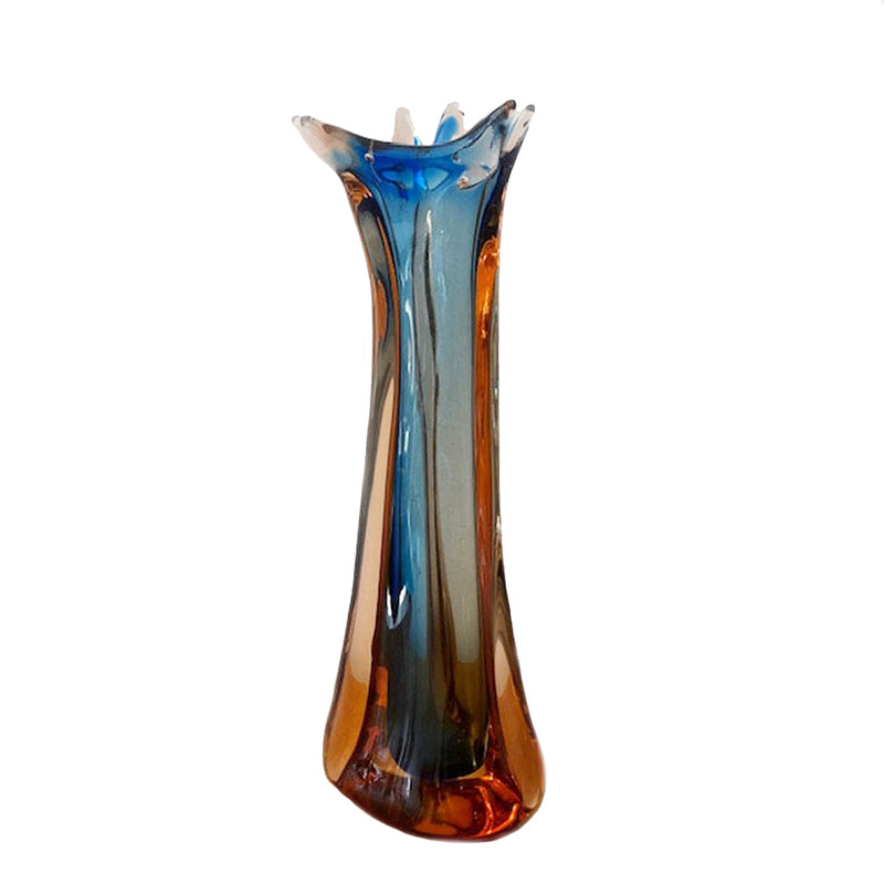 Vintage Blue and Amber Murano Art Glass Vessel