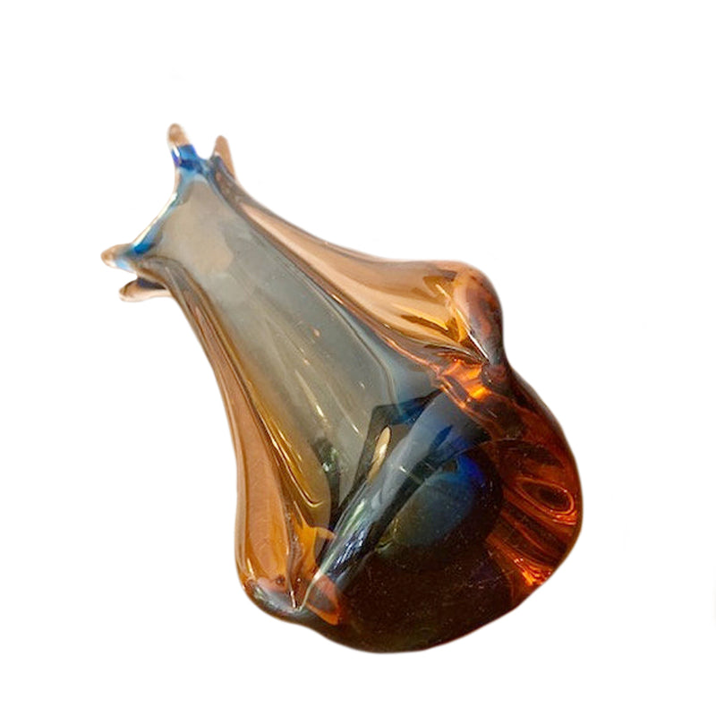 Vintage Blue and Amber Murano Art Glass Vessel