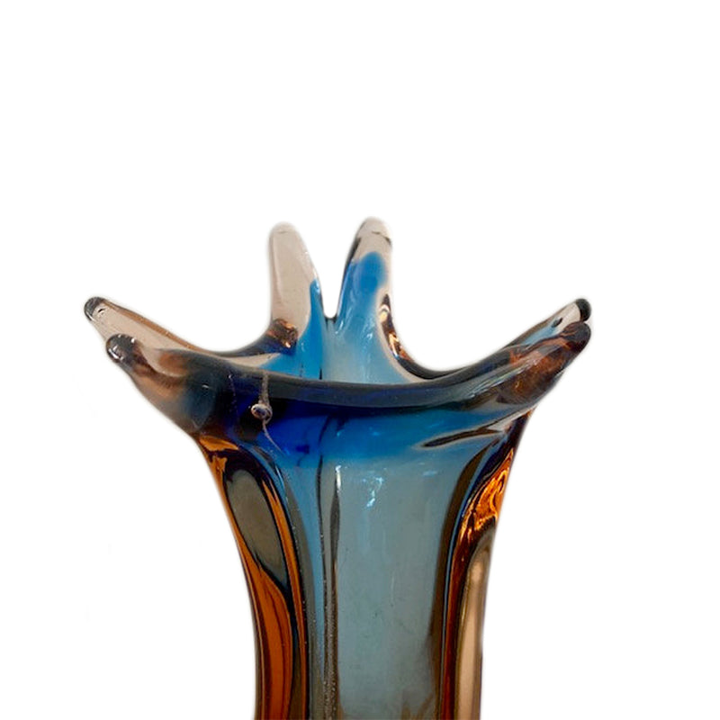 Vintage Blue and Amber Murano Art Glass Vessel