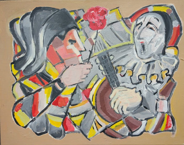 Harlequine With a Rose and Singing Pierrot