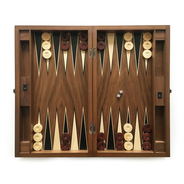 Handmade Tuana Plain Walnut Backgammon Set Wide with Numerator