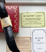 Vintage 1970s Must de Cartier Tri Tone Dial Tank (Full Set)