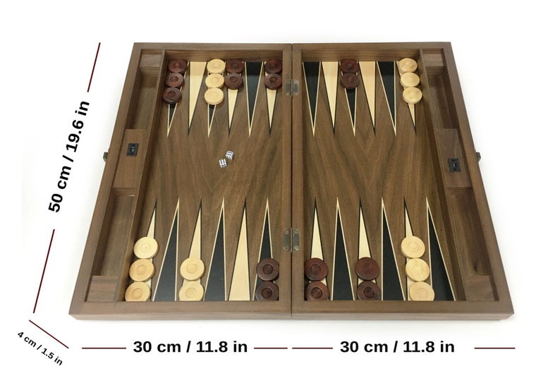 Handmade Tuana Plain Walnut Backgammon Set Wide with Numerator