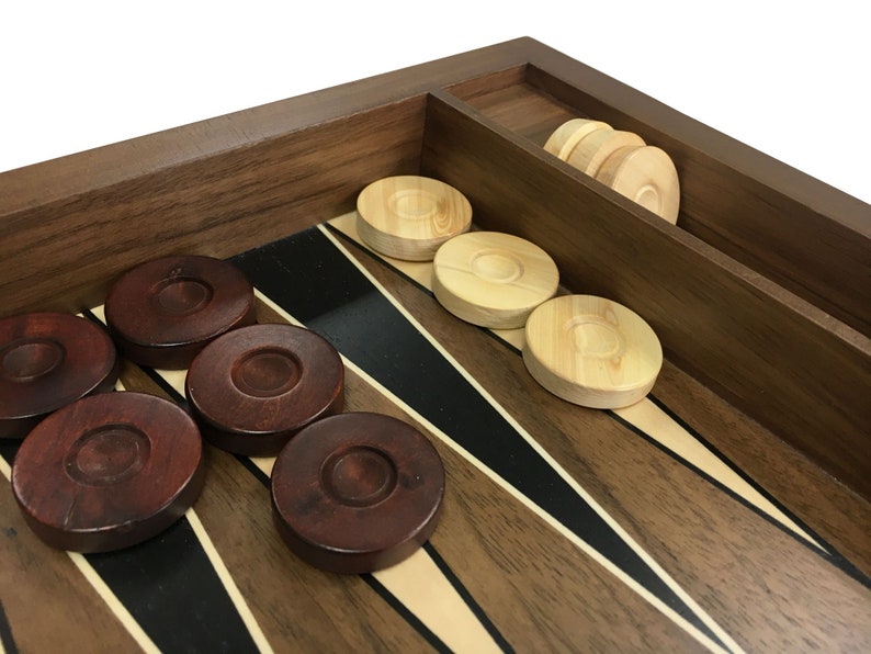 Handmade Tuana Plain Walnut Backgammon Set Wide with Numerator