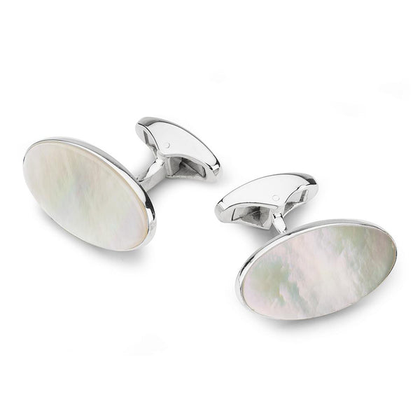 MOTHER OF PEARL STERLING SILVER OVAL CUFFLINKS