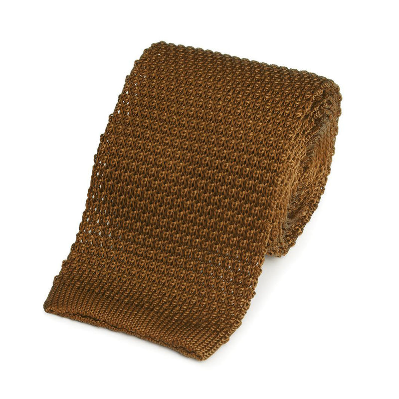 KNITTED SILK TIE IN BURNT ORANGE