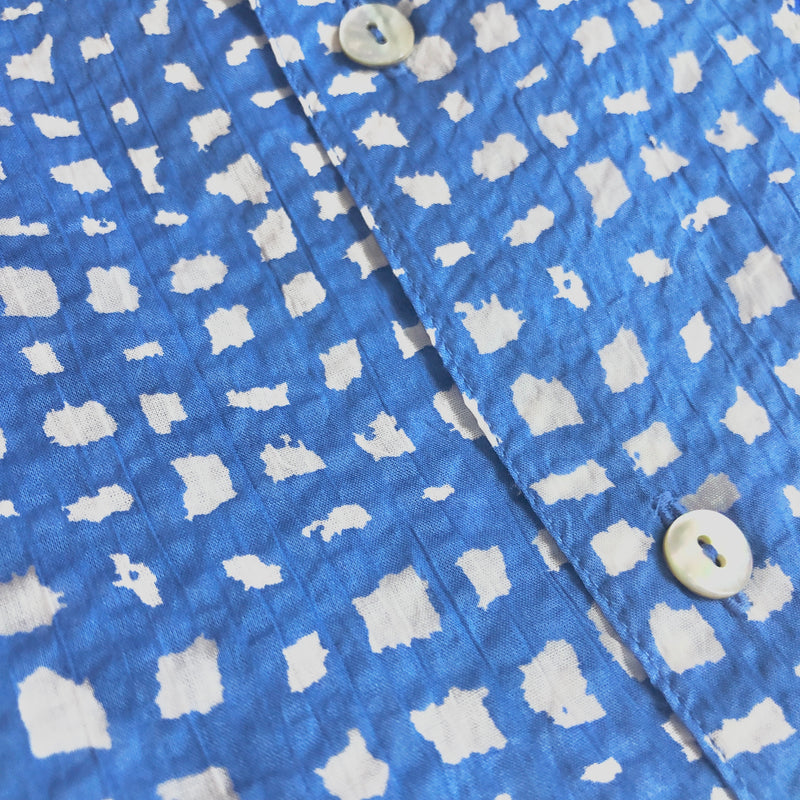 "GAKU II" Blue Japanese Seersucker Short Sleeve Shirt (Made To Order)