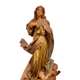 Vintage Virgin Mary carved wood statue