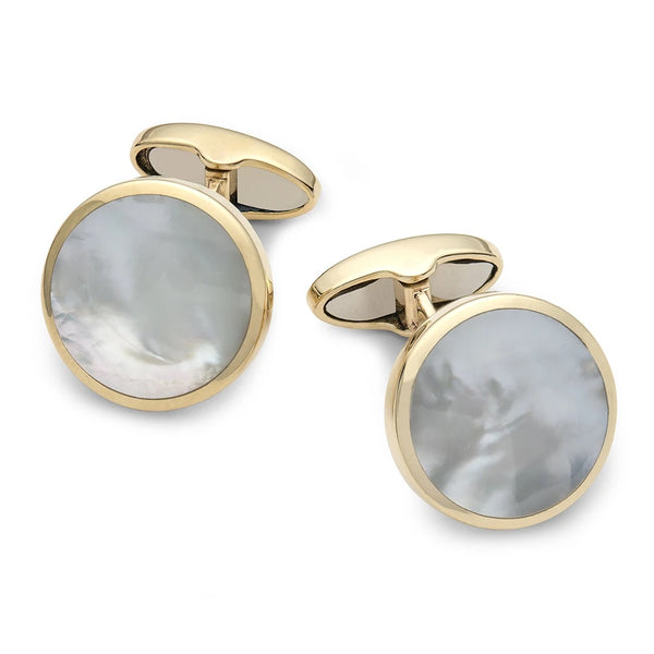 9CT GOLD & MOTHER OF PEARL ROUND CUFFLINKS