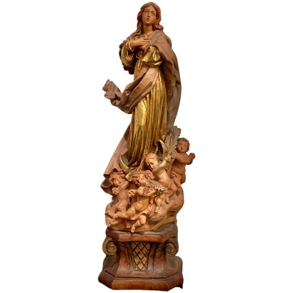 Vintage Virgin Mary carved wood statue