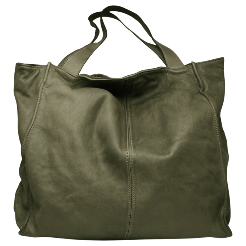 Soft Leather Shoulder Bag - Olive Green