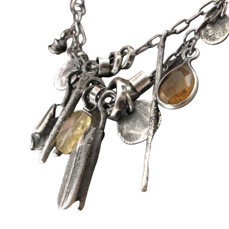 Oxidized sterling silver and citrine necklace - 105