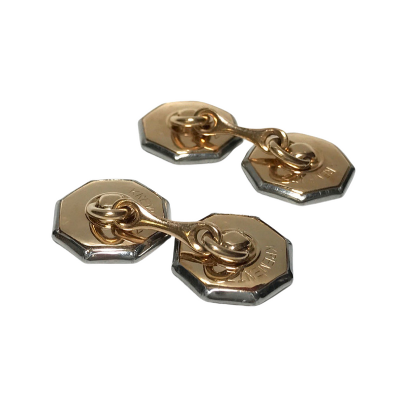 Vintage Krementz Gold Filled Platinum Inlay Rims with Mother of Pearl Dress Stud Set