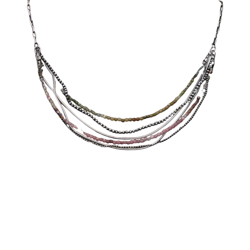 Oxidized sterling silver and Tourmaline layered necklace - 103