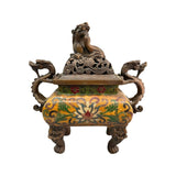 Copper Cloisonné Enamel Lion Cover Incense Burner