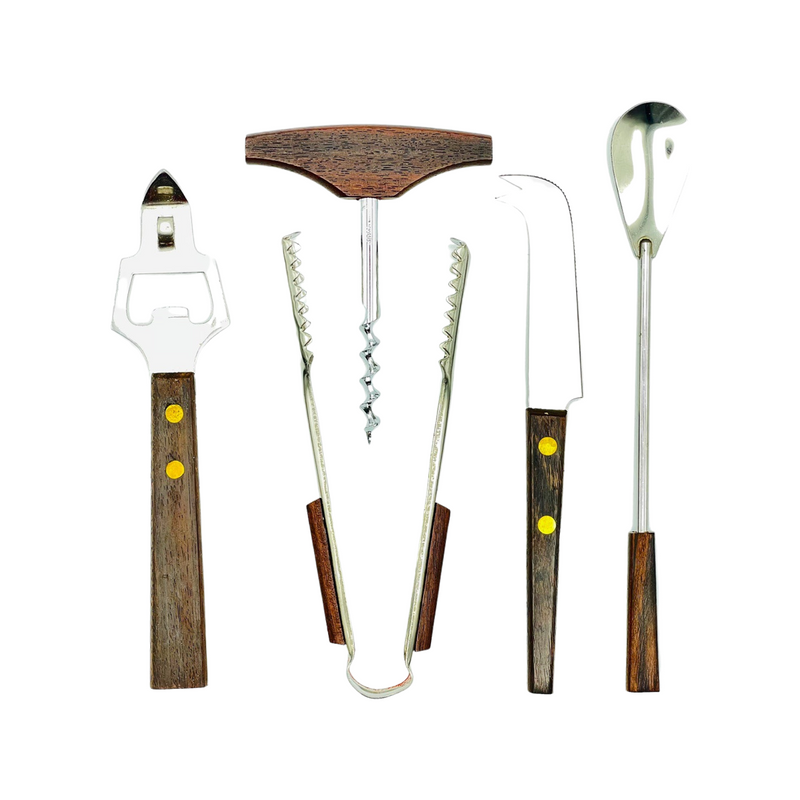Vintage Wooden Bar Tools (Set of 5)