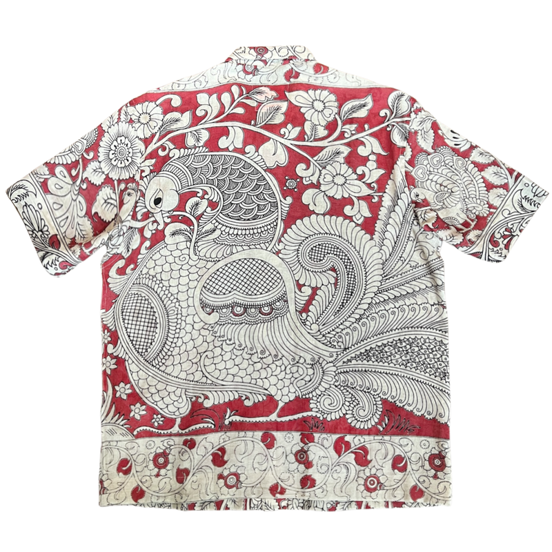 "BIRDS" Series Hand Painted Short Sleeve Shirt - Red