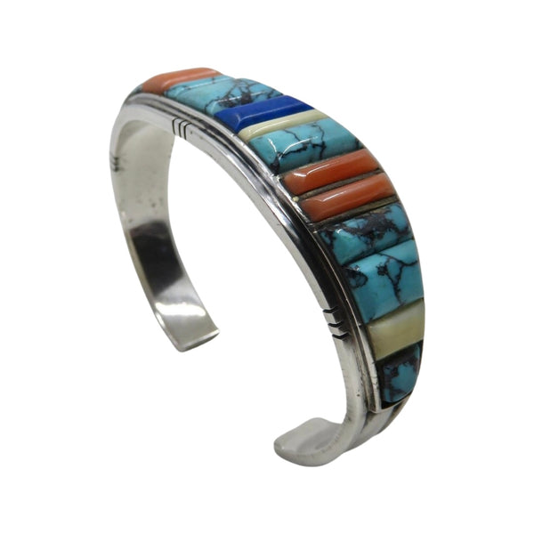 Vintage Sterling Silver Navajo Turquoise Coral Bangle Cuff