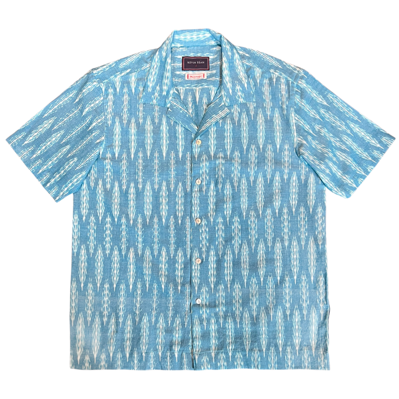 Hand Loomed Ikat Short Sleeve Shirt - Blue