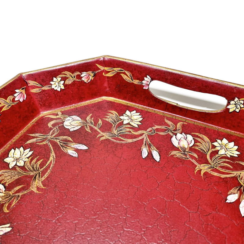 Antique Hand Painted Floral Vine Serving Tray