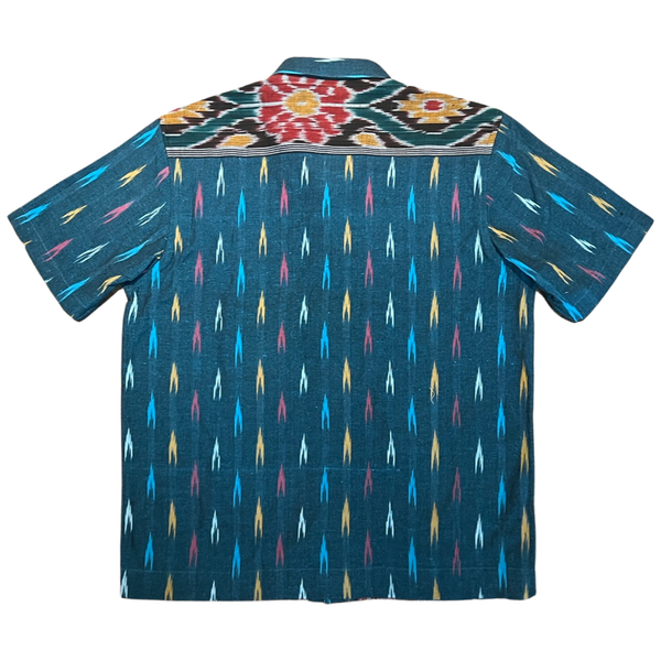 Hand Loomed Ikat Short Sleeve Shirt - Teal