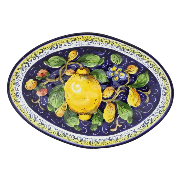 Hand painted Italian Ceramic Serving Plate - "Lemons and Flowers "