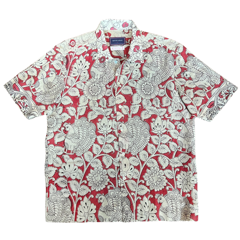 "BIRDS" Series Hand Painted Short Sleeve Shirt - Red