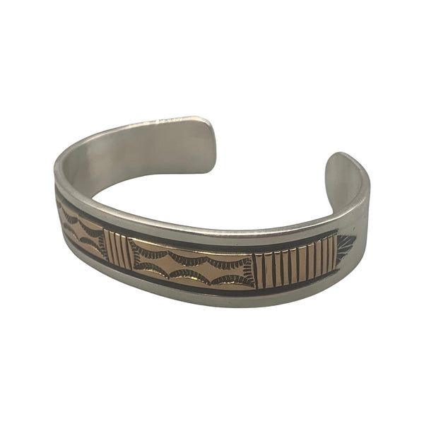 Vintage Navajo Handmade Sterling 14K Gold Cuff Bracelet
