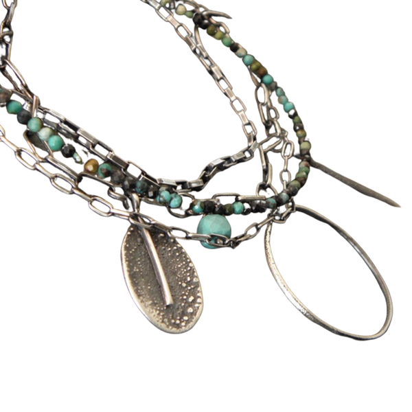 Oxidized sterling silver and Turquoise layered necklace - 106