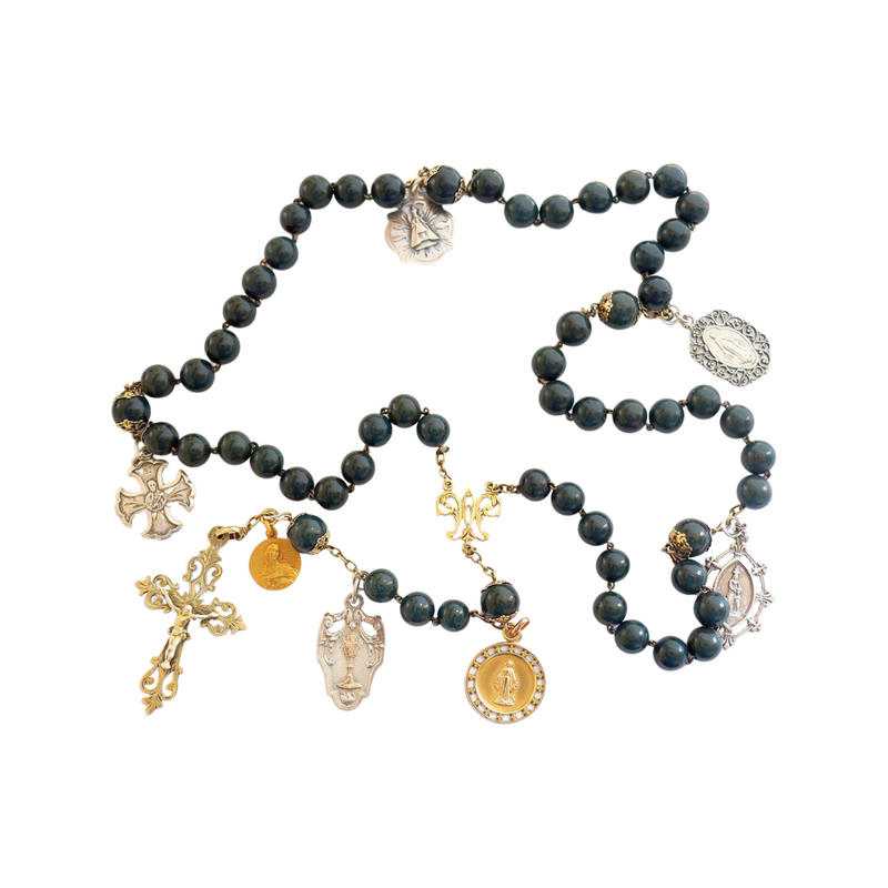 Antique BloodStone & Vermeil Rosary Necklace
