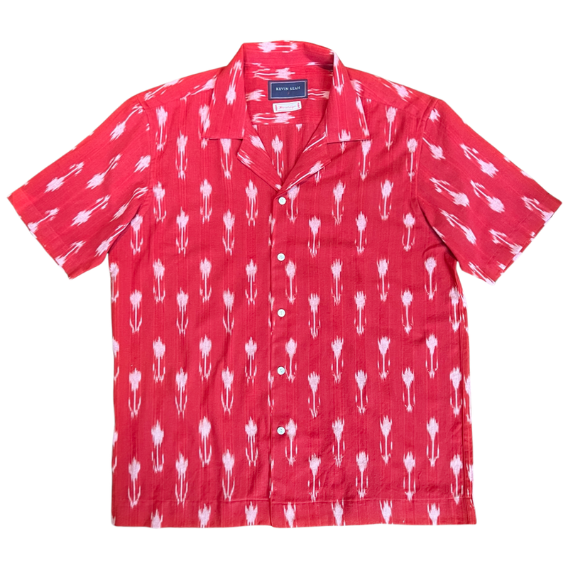 Hand Loomed Ikat Short Sleeve Shirt - Red