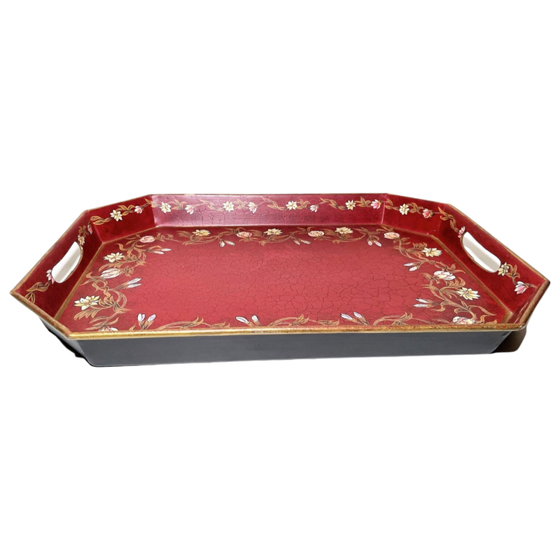 Antique Hand Painted Floral Vine Serving Tray