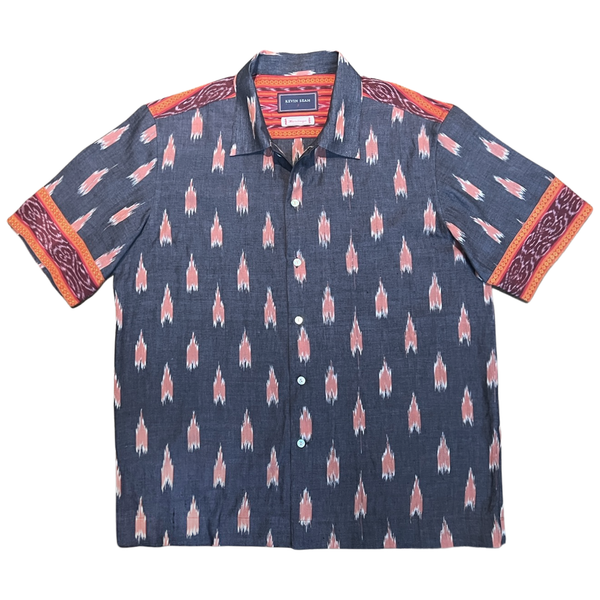 Hand Loomed Ikat Short Sleeve Shirt - Navy